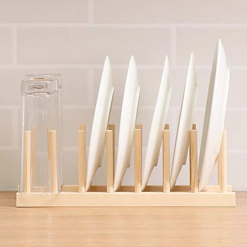 Natural Bamboo Plate & Cutting Board Organizer