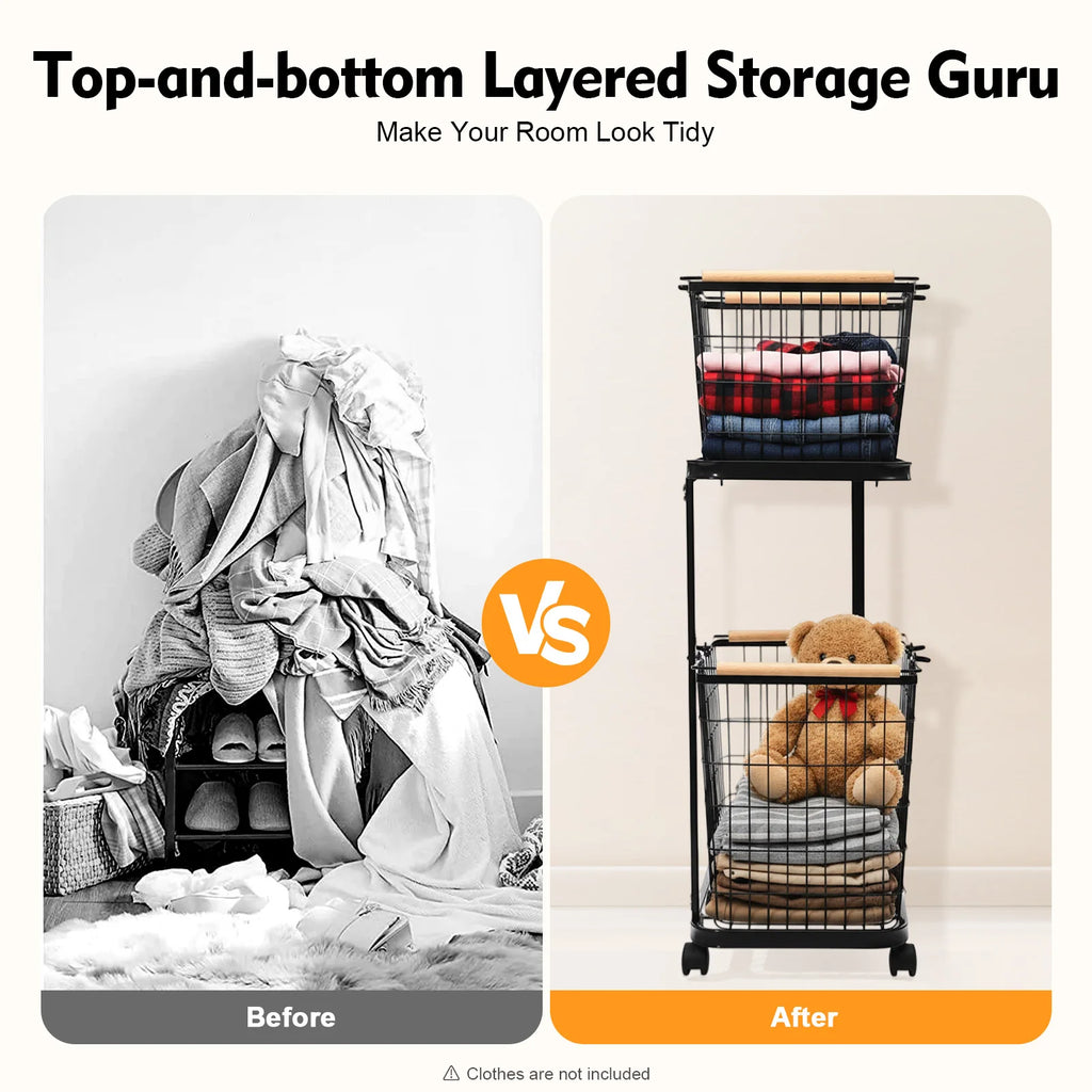 Slim Rolling Laundry Hamper with Storage Shelf