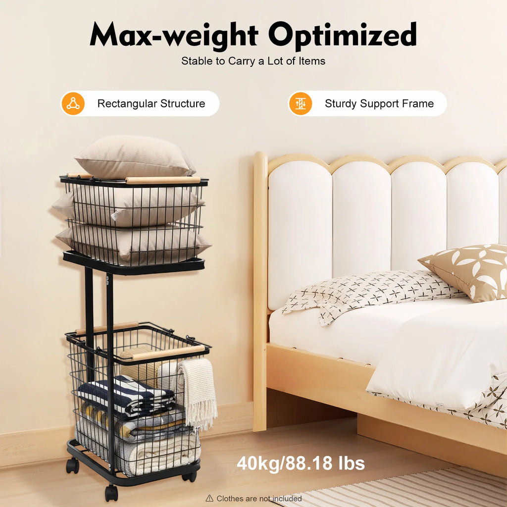 Slim Rolling Laundry Hamper with Storage Shelf