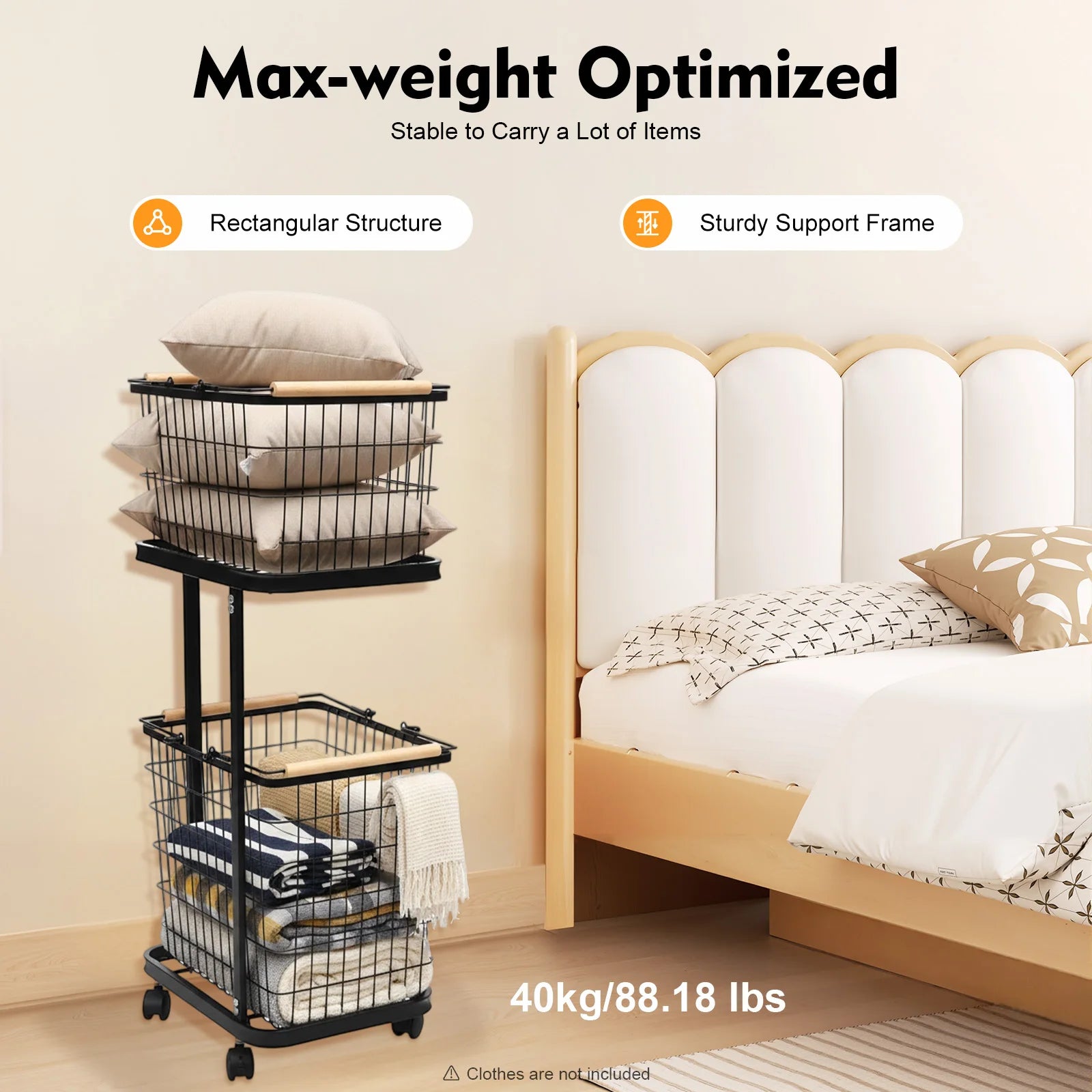 Slim Rolling Laundry Hamper with Storage Shelf