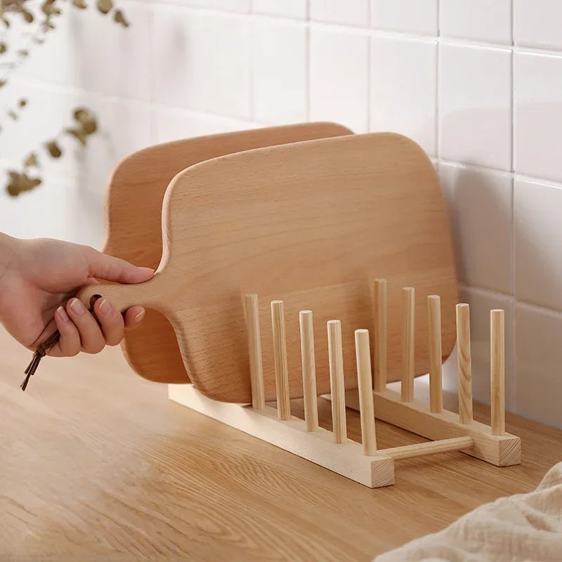 Natural Bamboo Plate & Cutting Board Organizer