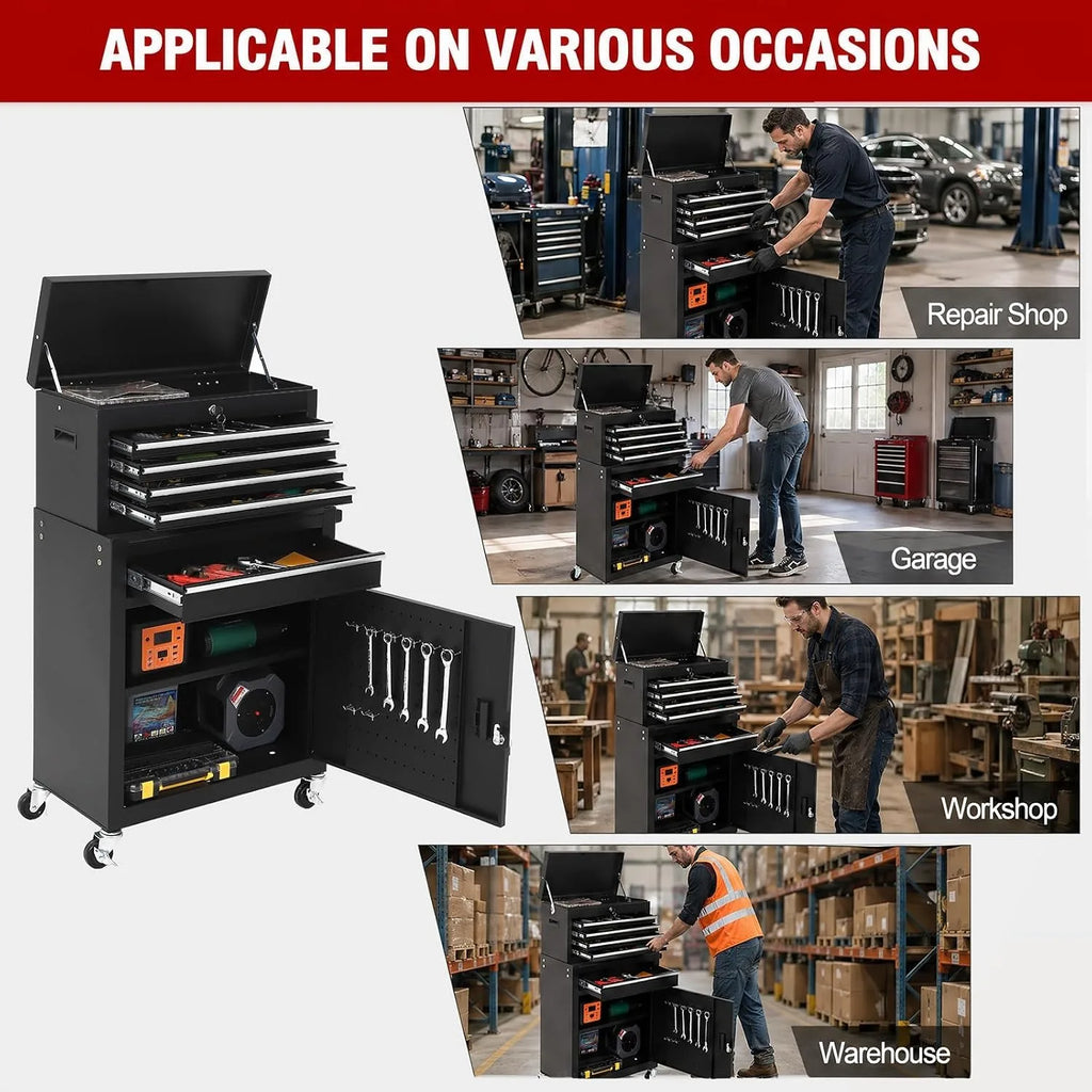 5-Drawer Rolling Tool Cabinet with Lockable Tool Box
