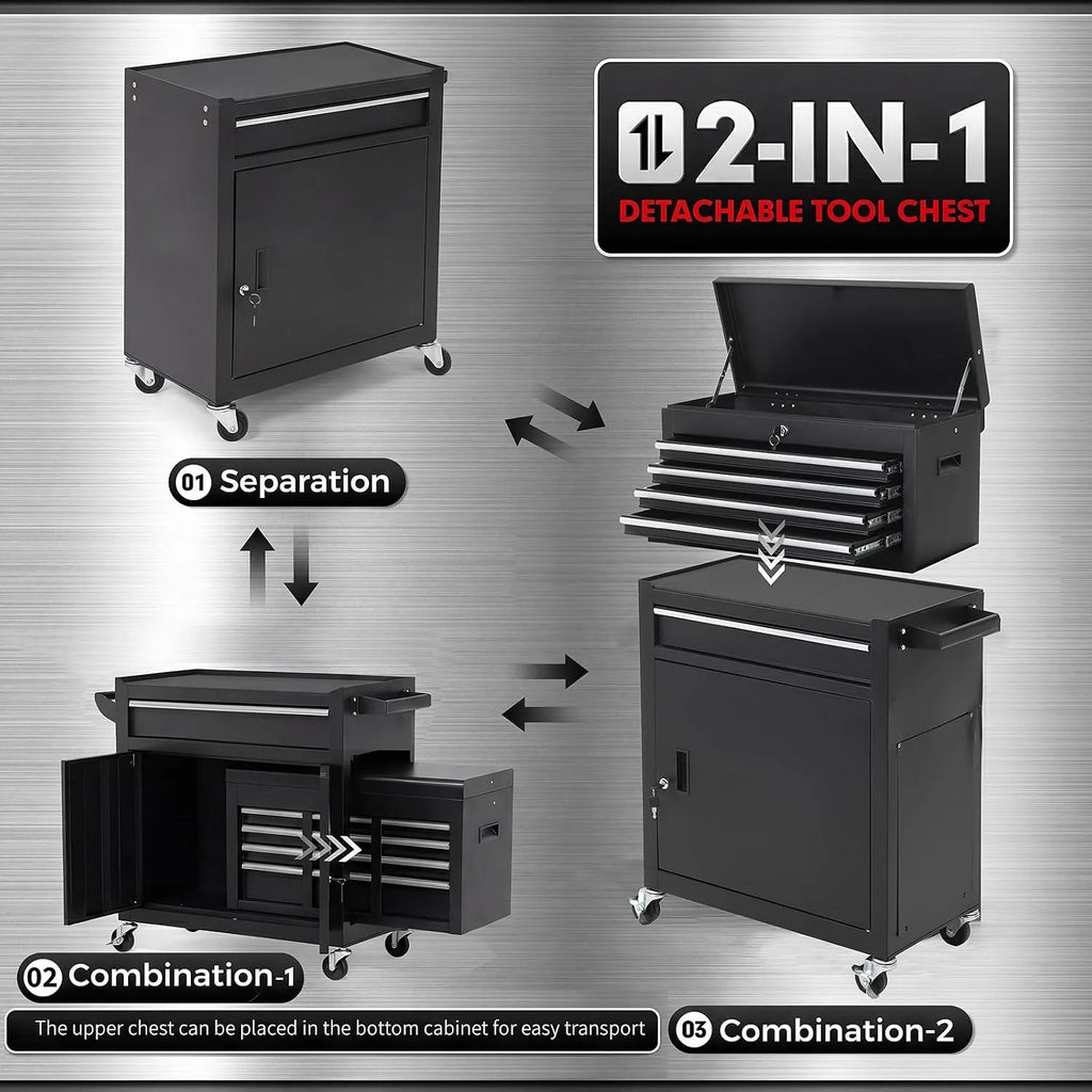 5-Drawer Rolling Tool Cabinet with Lockable Tool Box