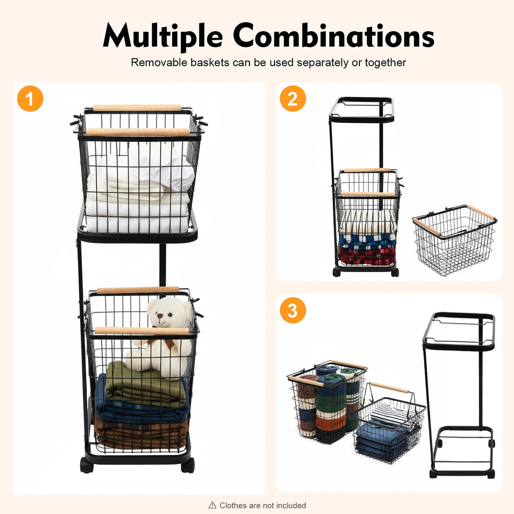 Slim Rolling Laundry Hamper with Storage Shelf