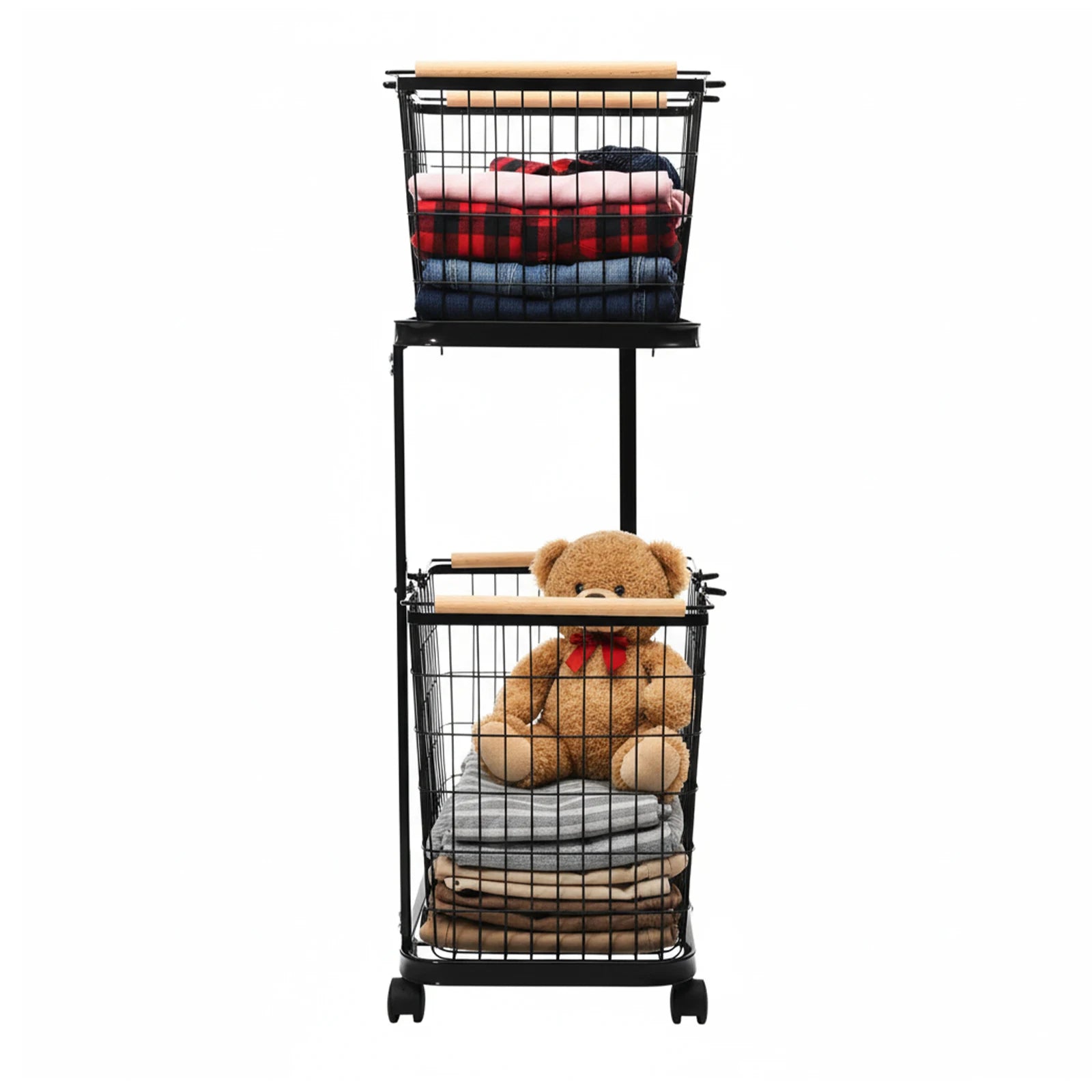 Slim Rolling Laundry Hamper with Storage Shelf