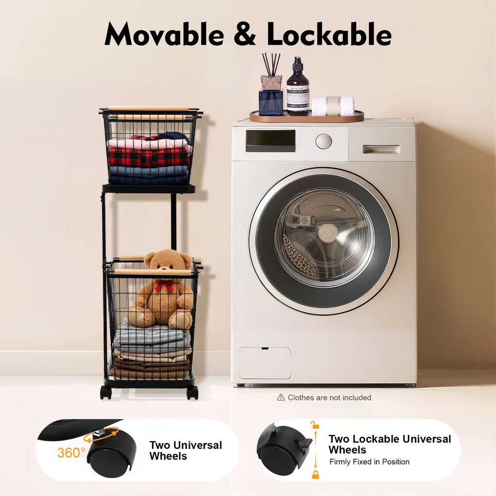 Slim Rolling Laundry Hamper with Storage Shelf