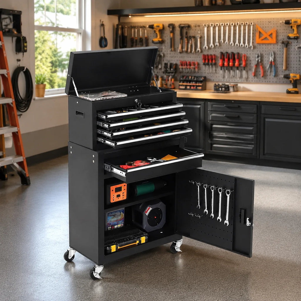 5-Drawer Rolling Tool Cabinet with Lockable Tool Box