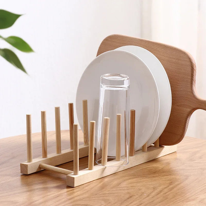 Natural Bamboo Plate & Cutting Board Organizer