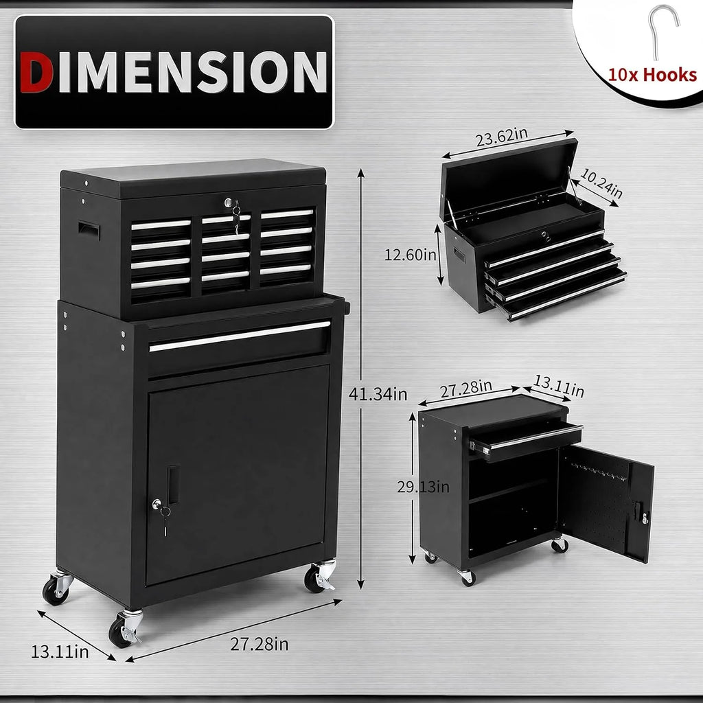 5-Drawer Rolling Tool Cabinet with Lockable Tool Box